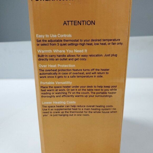 Space Heater GD9215AD4 Electric Ptc Heater With Handle 1500W White & Black Cf87 - Picture 5 of 7